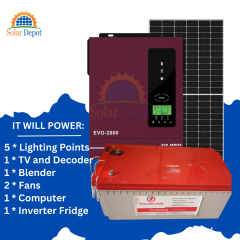 -------- HomeLite Package --------  2kVA Inverter  2 x 200Ah AGM Battery  2 x 545W Solar Panel  Roof Rack  Thunder Arrestor  Cables 